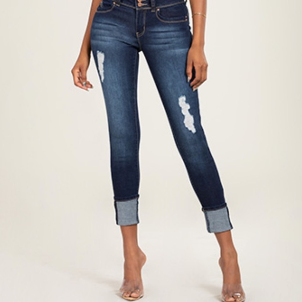 YMI Skinny Mid-Rise Ripped Jeans